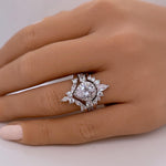Load image into Gallery viewer, 3 Ring Pear Halo Ring Set, 1.00ct Pear Halo, Art Deco Pear Marquise Band, Teardrop Engagement Ring Set, Wedding Set Sterling Silver, Vermeil