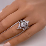 Load image into Gallery viewer, 3 Ring Pear Halo Ring Set, 1.00ct Pear Halo, Art Deco Pear Marquise Band, Teardrop Engagement Ring Set, Wedding Set Sterling Silver, Vermeil