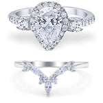 Load image into Gallery viewer, Teardrop Art Deco Engagement Ring Set, Diamond Bridal Set, Art Deco Fitted Ring Set, Sterling Silver, Bridal Ring Set Simulate Diamonds