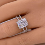 Load image into Gallery viewer, 3.50 Elongated Cushion Cut Moissanite Engagement Ring, Split Band, Double Band, Long Cushion Cut Moissanite, Sterling Silver with Vermeil