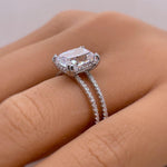 Load image into Gallery viewer, 3.50 Elongated Cushion Cut Moissanite Engagement Ring, Split Band, Double Band, Long Cushion Cut Moissanite, Sterling Silver with Vermeil