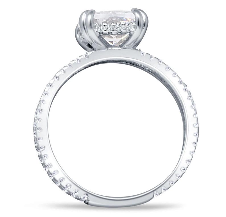 3.50 Elongated Cushion Cut Moissanite Engagement Ring, Split Band, Double Band, Long Cushion Cut Moissanite, Sterling Silver with Vermeil