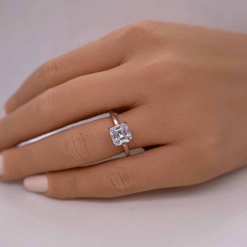 2.00ct Asscher Cut Moissanite Solitaire Ring, Asscher Moissanite, Engagement Ring, Proposal Ring, Bridal Ring, Asscher Ring, 14k
