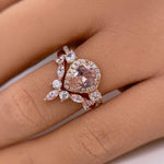 Load image into Gallery viewer, Pear Morganite Art Deco Engagement Ring Set, Diamond Bridal Set, Art Deco Rings, Sterling Silver, Bridal Ring Set Morganite Simulate Diamond