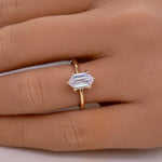 Load image into Gallery viewer, 1.00ct Elongated Hexagon Ring, Hexagon Solitaire Engagement Ring, Bridal Ring, 6 Claw Long Hexagon Ring, Sterling Silver with Vermeil