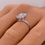 Load image into Gallery viewer, 4.00ct Emerald Cut Moissanite Engagement Ring, Thin Emerald Solitaire, Hidden Halo, Long Emerald Moissanite Ring, Silver Vermeil, 14k