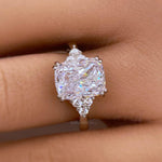 Load image into Gallery viewer, 3.50 Elongated Cushion Cut Moissanite Engagement Ring, Double Prong, Side Accents, Long Cushion Cut Moissanite, Sterling Silver with Vermeil