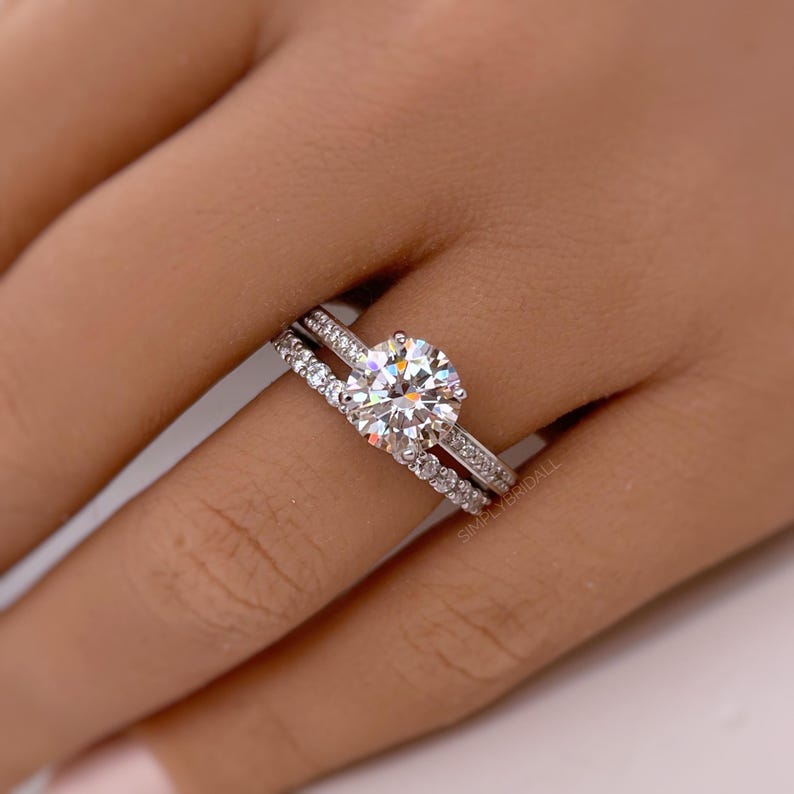 2.00ct Round Moissanite Engagement Ring, 4 Prong Genuine Moissanite, Hidden Halo, Bridal Ring, Proposal Ring, Sterling Silver with Vermeil