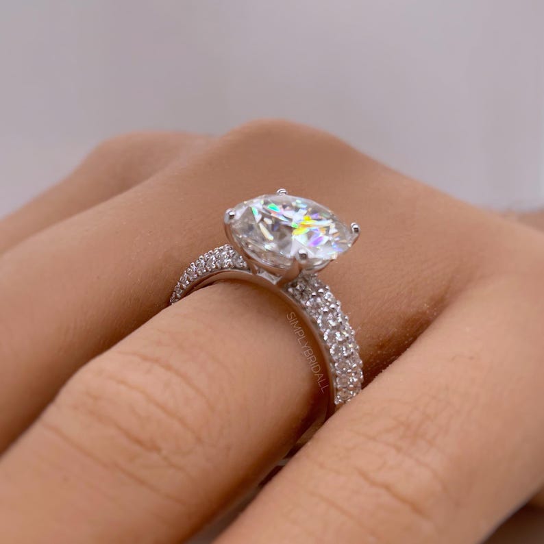 5.00ct Round Moissanite Engagement Ring, 4 Prong Large Genuine Moissanite, Bridal Ring, Proposal Ring, Sterling Silver with Vermeil