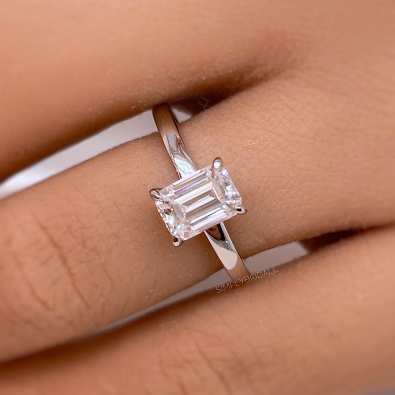 1.00ct Emerald Cut Diamond Engagement Ring, Emerald Cut Solitaire Ring, Genuine Lab Diamond IGI Certified, 14k Gold, Diamond Emerald Cut