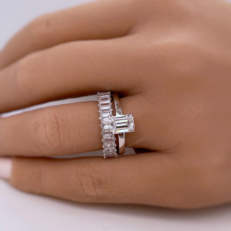 1.00ct Emerald Cut Moissanite Engagement Ring, Emerald Cut Solitaire Ring, Genuine Moissanite GRA Certified, Sterling Silver with Vermeil