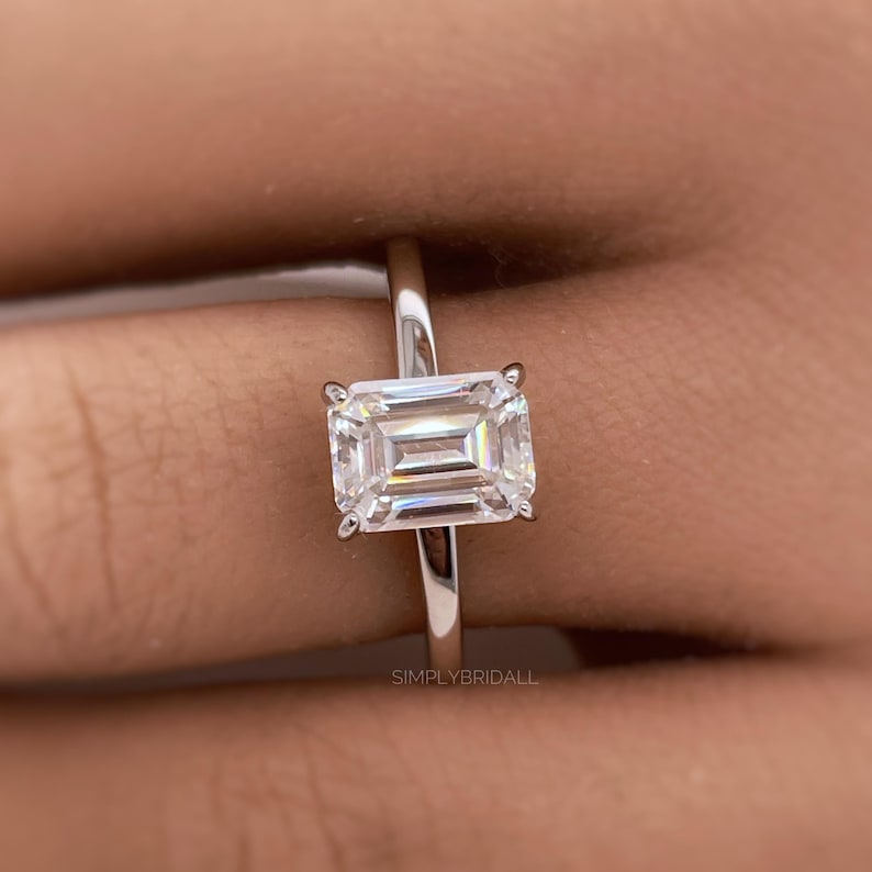 2.00ct Emerald Cut Diamond Engagement Ring, Emerald Cut Solitaire Ring, Genuine Lab Diamond IGI Certified, 14k Gold, Diamond Emerald Cut