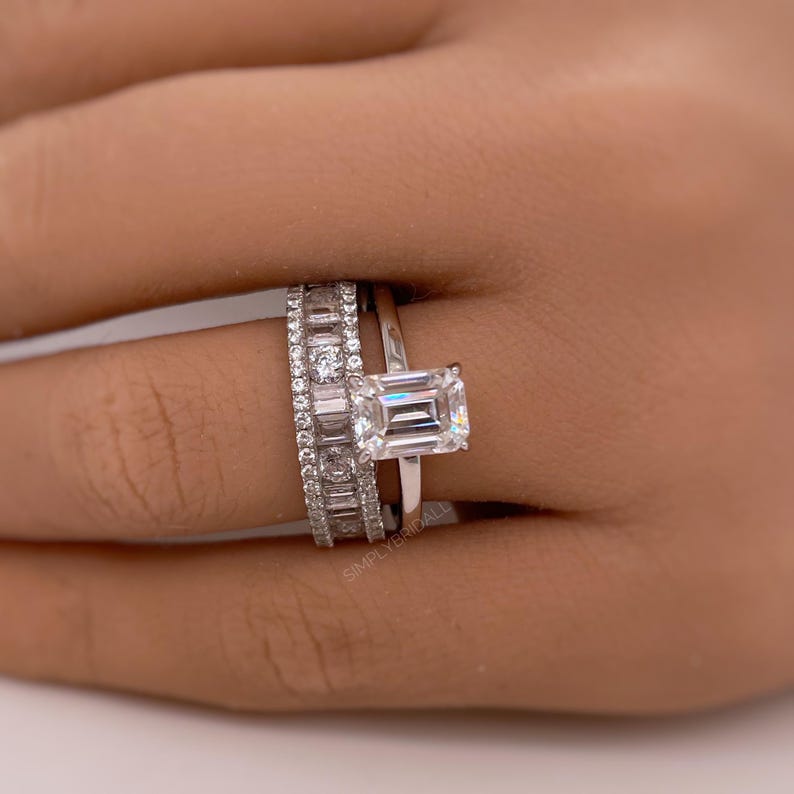 2.00ct Emerald Cut Moissanite Engagement Ring, Emerald Cut Solitaire Ring, Genuine Moissanite GRA Certified, Sterling Silver with Vermeil