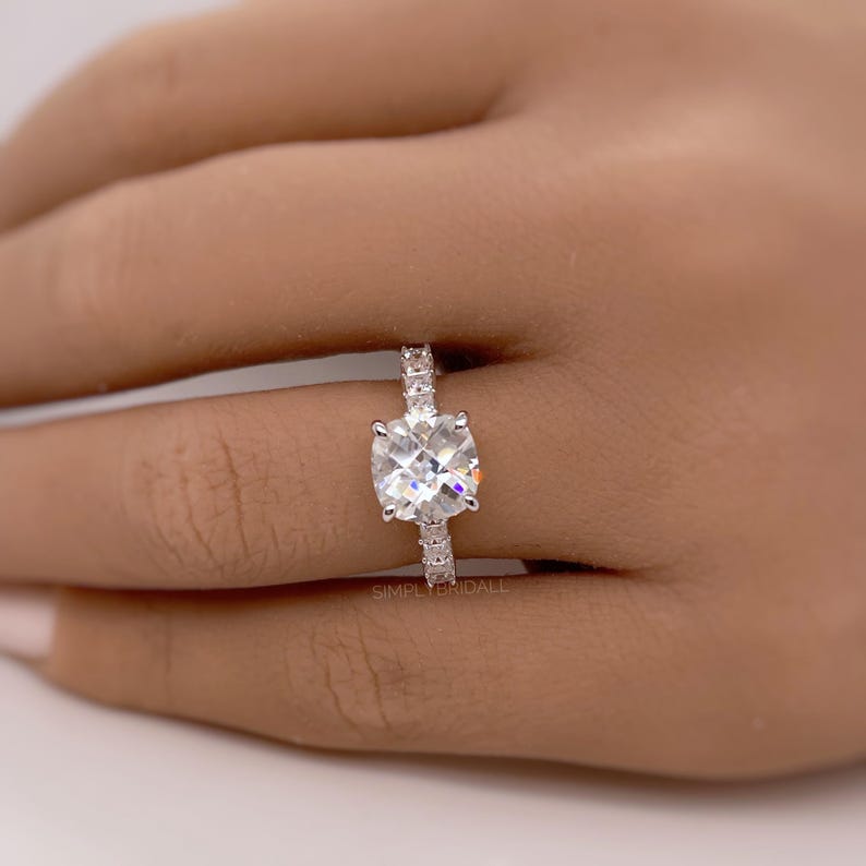 2.00ct Cushion Cut Moissanite Engagement Ring, Old European Cut Rose Cut Moissanite, Genuine Cushion Moissanite Bridal Ring, Sterling Silver
