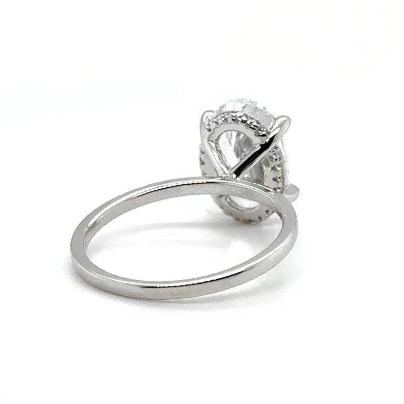 3.00ct Oval Moissanite Engagement Ring, Hidden Halo, Oval Moissanite Ring, Bridal Ring, Sterling Silver with Vermeil or 14k Gold 12x8 Oval