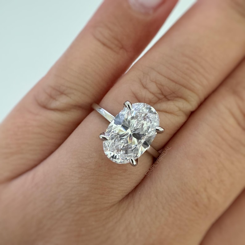 3.00ct Oval Engagement Ring, Moissanite Oval Ring, Bridal Ring, Sterling Silver, Long Oval Moissanite Diamond Ring, 12x8 Oval