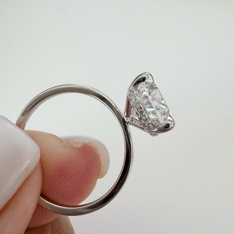 3.00ct Oval Moissanite Engagement Ring, Hidden Halo, Oval Moissanite Ring, Bridal Ring, Sterling Silver with Vermeil or 14k Gold 12x8 Oval