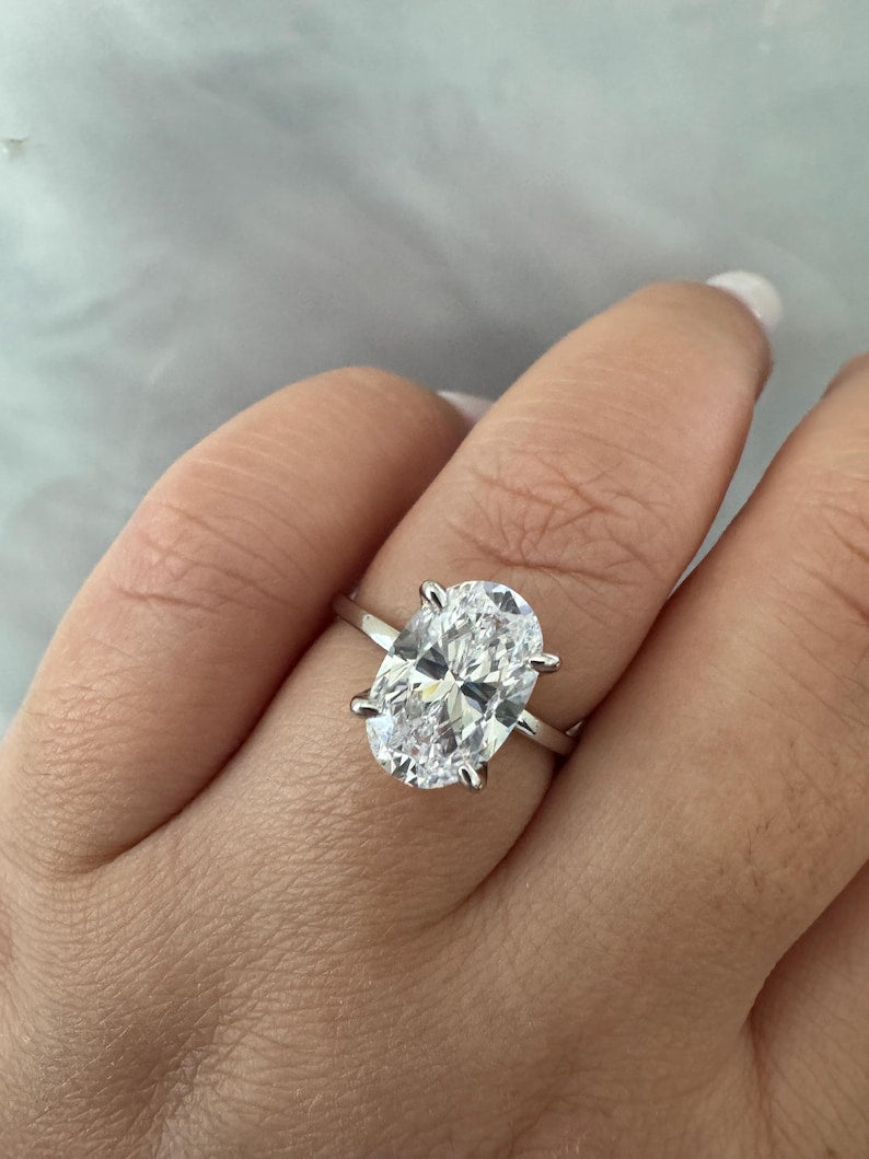 3.00ct Oval Engagement Ring, Moissanite Oval Ring, Bridal Ring, Sterling Silver, Long Oval Moissanite Diamond Ring, 12x8 Oval