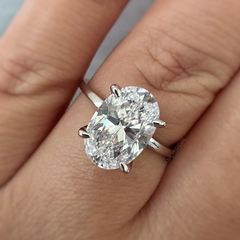 3.00ct Oval Engagement Ring, Moissanite Oval Ring, Bridal Ring, Sterling Silver, Long Oval Moissanite Diamond Ring, 12x8 Oval