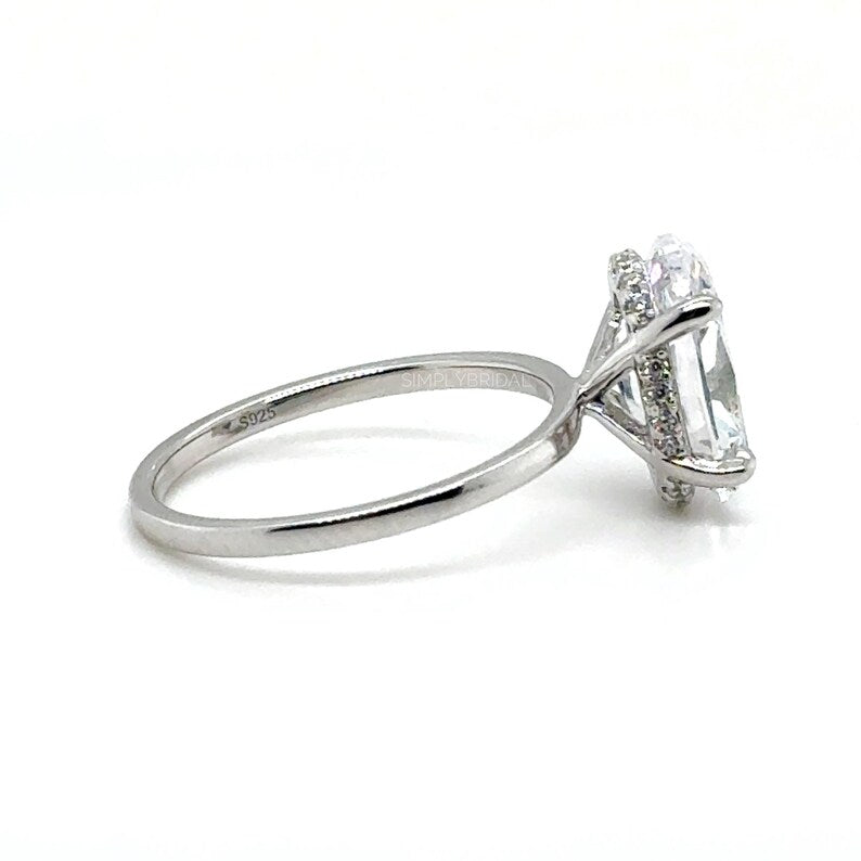 3.00ct Oval Moissanite Engagement Ring, Hidden Halo, Oval Moissanite Ring, Bridal Ring, Sterling Silver with Vermeil or 14k Gold 12x8 Oval
