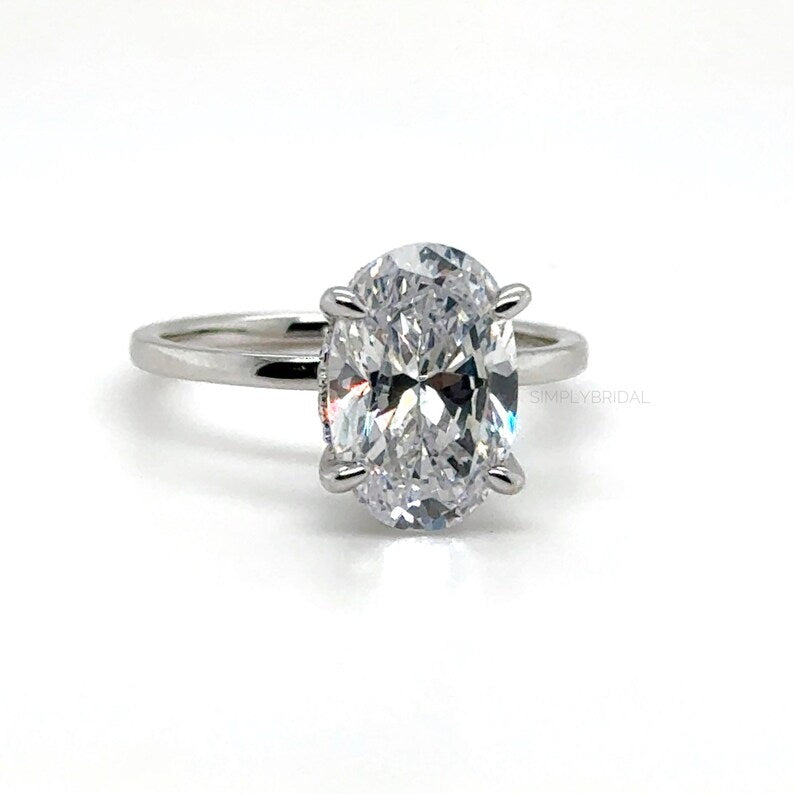 3.00ct Oval Moissanite Engagement Ring, Hidden Halo, Oval Moissanite Ring, Bridal Ring, Sterling Silver with Vermeil or 14k Gold 12x8 Oval