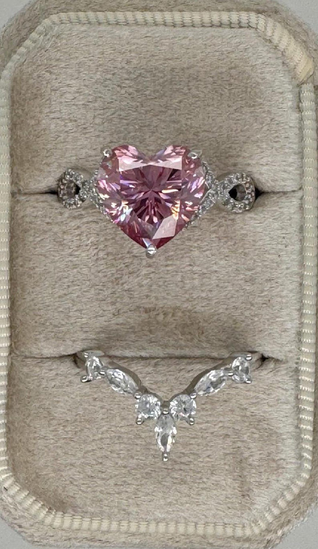 3.00ct Heart Pink Moisanite Engagement Ring Set,