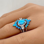 Load image into Gallery viewer, Blue Opal Engagement Ring Set, 3 Ring Set Art Deco Fitted Blue Opal Ring Set, Blue Opal Bridal Set, Wedding Ring Blue Opal Band, Bridal Set
