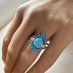 Load image into Gallery viewer, Blue Opal Engagement Ring Set, 3 Ring Set Art Deco Fitted Blue Opal Ring Set, Blue Opal Bridal Set, Wedding Ring Blue Opal Band, Bridal Set