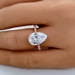 Load image into Gallery viewer, 3.00ct Pear Moissanite Engagement Ring, Teardrop Solitaire Ring, Hidden Halo Bridal Ring, Proposal Ring, Pear Moissanite Ring