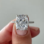 Load image into Gallery viewer, 3.50ct Elongated Cushion Cut Moissanite Engagement Ring, Hidden Halo, Long Cushion Cut Moissanite, Sterling Silver with Vermeil