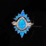 Load image into Gallery viewer, Blue Opal Engagement Ring Set, 3 Ring Set Art Deco Fitted Blue Opal Ring Set, Blue Opal Bridal Set, Wedding Ring Blue Opal Band, Bridal Set
