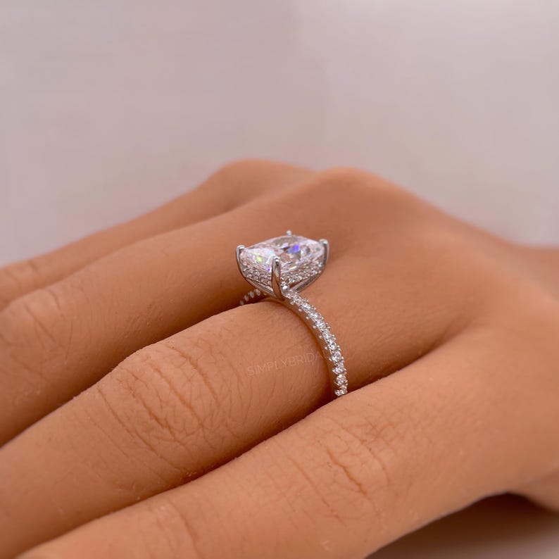 2.50ct Radiant Cut Engagement Ring, Radiant Solitaire Ring, Simulated Diamond, Sterling Silver, Gold, Rose Gold Vermeil, Dainty Minimalist