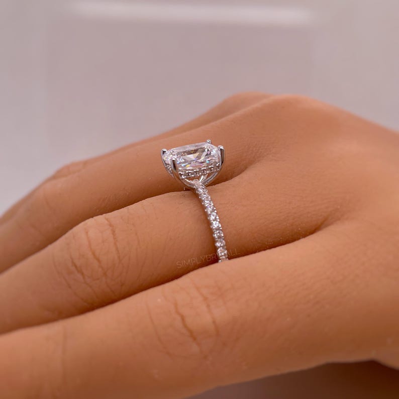 2.50ct Radiant Cut Engagement Ring, Radiant Solitaire Ring, Simulated Diamond, Sterling Silver, Gold, Rose Gold Vermeil, Dainty Minimalist