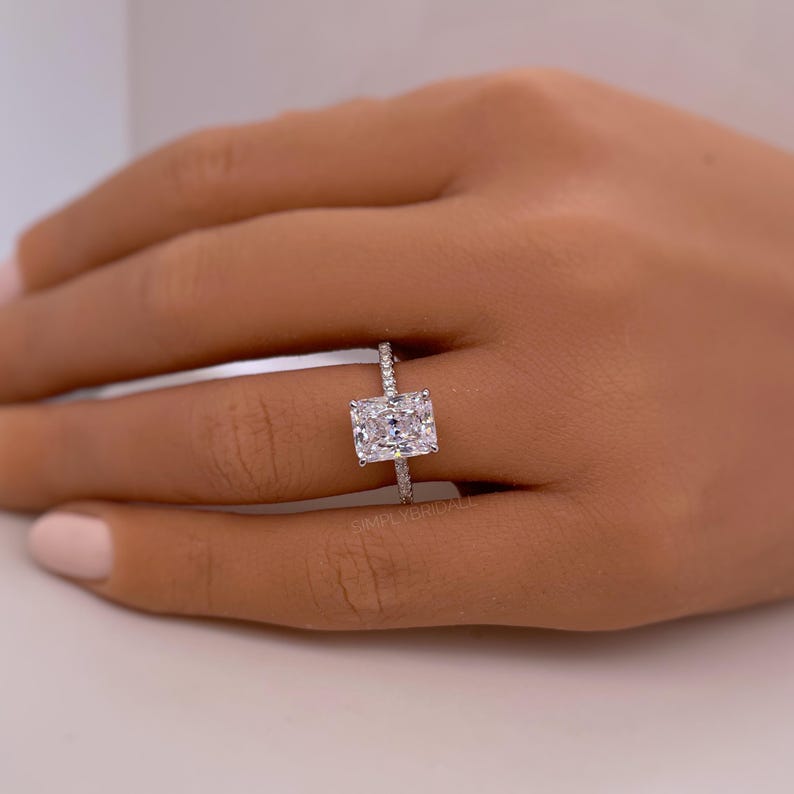 2.50ct Radiant Cut Engagement Ring, Radiant Solitaire Ring, Simulated Diamond, Sterling Silver, Gold, Rose Gold Vermeil, Dainty Minimalist
