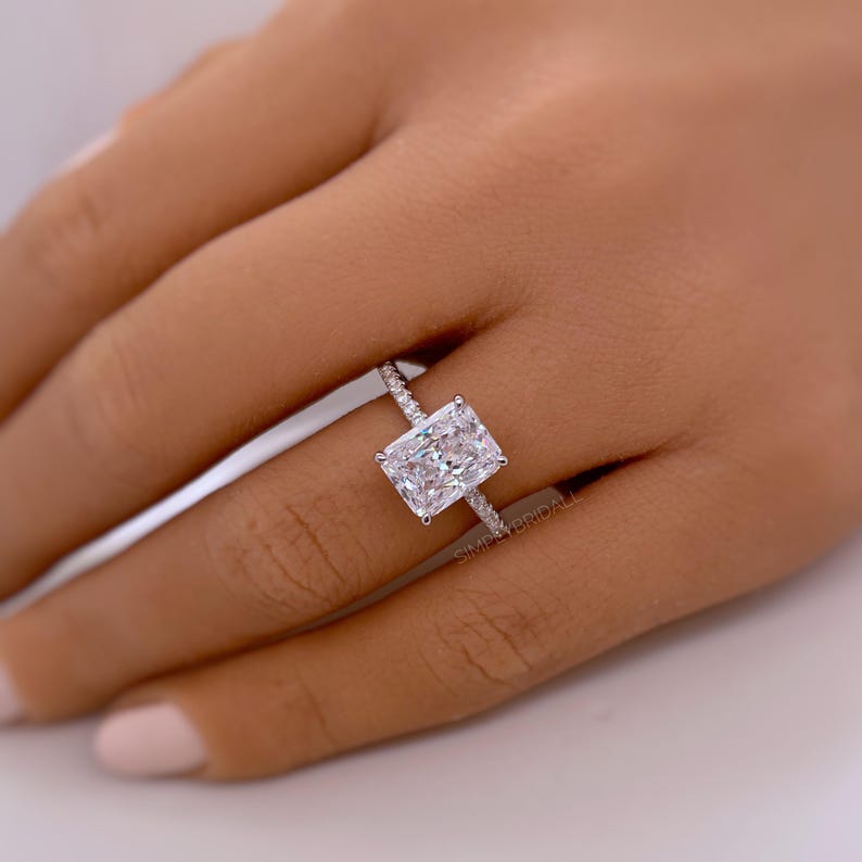 2.50ct Radiant Cut Engagement Ring, Radiant Solitaire Ring, Simulated Diamond, Sterling Silver, Gold, Rose Gold Vermeil, Dainty Minimalist