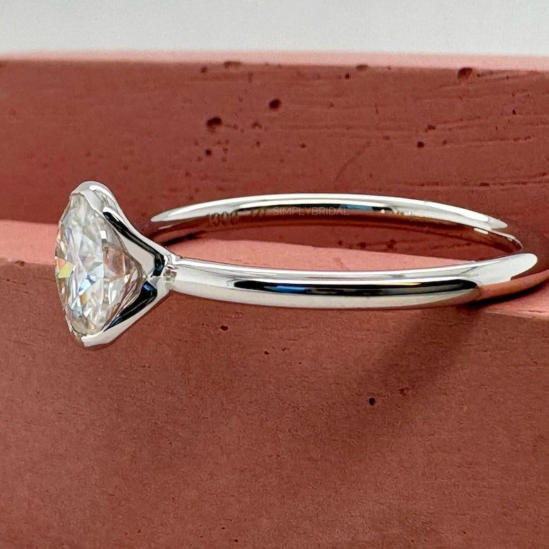 1.00ct Round Moissanite Solitaire Ring, Bezel Moissanite Engagement Ring, Bridal Ring, Proposal Ring, Sterling Silver with Vermeil