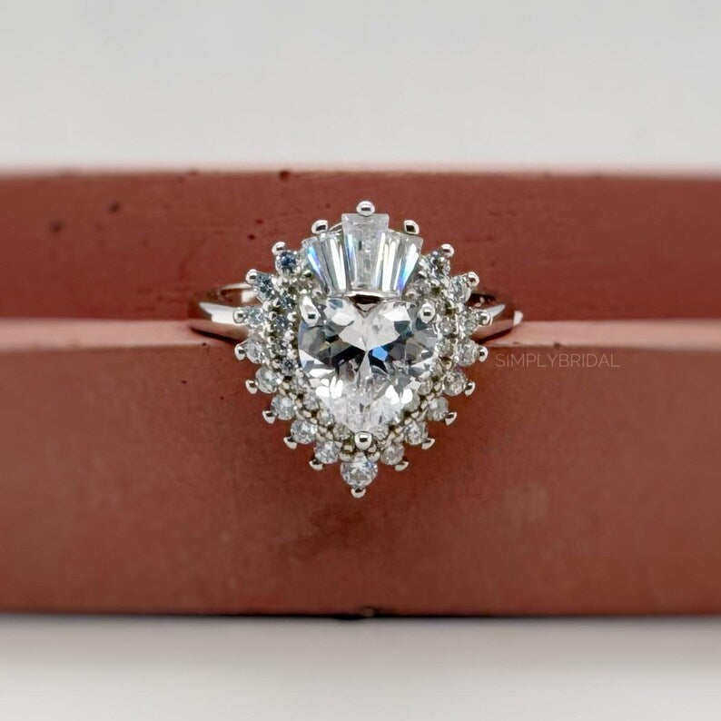 Art Deco Heart Moissanite Engagement Ring, Heart Ring, Heart Moissanite Statement Ring, Large Heart Ring, Art Deco Engagement Ring