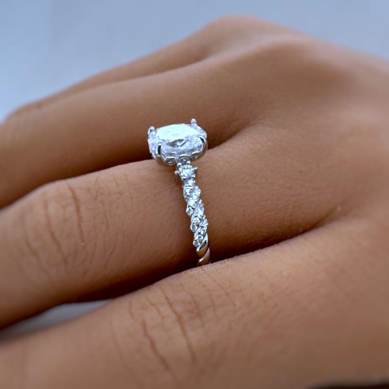 2.50ct Oval Moissanite Engagement Ring, Solitaire Oval Moissanite Ring, Sterling Silver with Vermeil, Rope Band, Rope Twist Ring