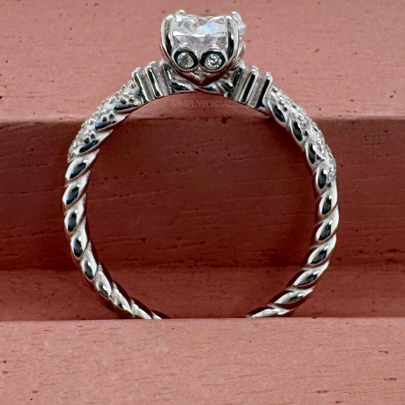 2.50ct Oval Moissanite Engagement Ring, Solitaire Oval Moissanite Ring, Sterling Silver with Vermeil, Rope Band, Rope Twist Ring