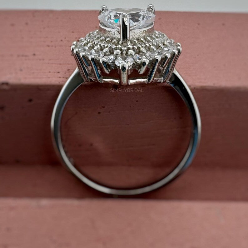 Art Deco Heart Moissanite Engagement Ring, Heart Ring, Heart Moissanite Statement Ring, Large Heart Ring, Art Deco Engagement Ring