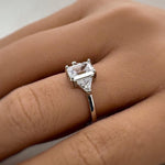 Load image into Gallery viewer, 1.00ct Emerald Cut Moissanite Engagement Ring, Emerald Cut with Trapezoid Accent Stones, Genuine Moissanite GRA Certified, 3 Stone Ring