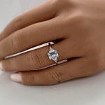 Load image into Gallery viewer, 1.00ct Emerald Cut Moissanite Engagement Ring, Emerald Cut with Trapezoid Accent Stones, Genuine Moissanite GRA Certified, 3 Stone Ring