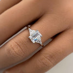 Load image into Gallery viewer, 1.00ct Emerald Cut Moissanite Engagement Ring, Emerald Cut with Trapezoid Accent Stones, Genuine Moissanite GRA Certified, 3 Stone Ring