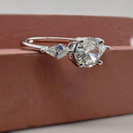 Load image into Gallery viewer, Round Brilliant Moissanite with Side Kite Accent Engagement Ring, Triangle Engagement Ring, Moissanite Engagement Ring, Kite Ring, Modern