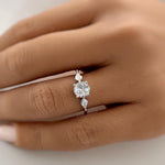 Load image into Gallery viewer, Round Brilliant Moissanite with Side Kite Accent Engagement Ring, Triangle Engagement Ring, Moissanite Engagement Ring, Kite Ring, Modern