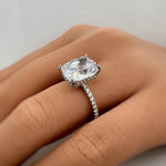 Load image into Gallery viewer, 5.00ct Elongated Cushion Cut Moissanite Engagement Ring, Hidden Halo, Long Cushion Cut Moissanite, Sterling Silver with Vermeil