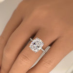 Load image into Gallery viewer, 5.00ct Elongated Cushion Cut Moissanite Engagement Ring, Hidden Halo, Long Cushion Cut Moissanite, Sterling Silver with Vermeil
