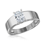 Load image into Gallery viewer, Oval Moissanite Ring, Thick Bank Engagement Ring, Oval Moissanite, Sterling Silver, Bold Modern Engagement Ring