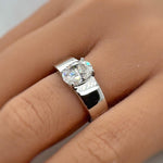 Load image into Gallery viewer, Oval Moissanite Ring, Thick Bank Engagement Ring, Oval Moissanite, Sterling Silver, Bold Modern Engagement Ring
