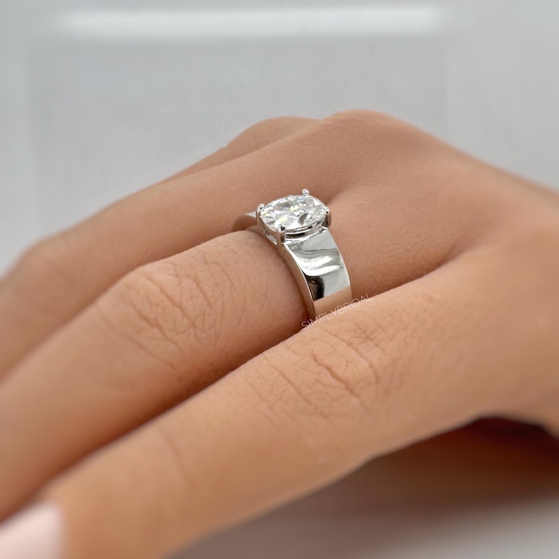 Oval Diamond Ring, Engagement Ring, Oval Lab Diamond, Sterling Silver, Bold Thick Band Modern Engagement Ring